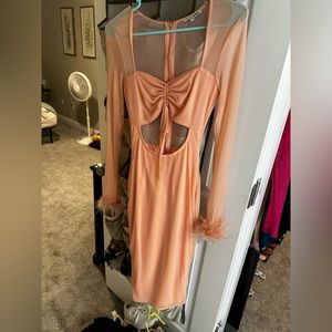 Fashion nova cut out dress with feather sleeves